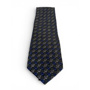 Mosaic Pure Silk Necktie Geometric Blue Gray Mens Handmade Italy Style